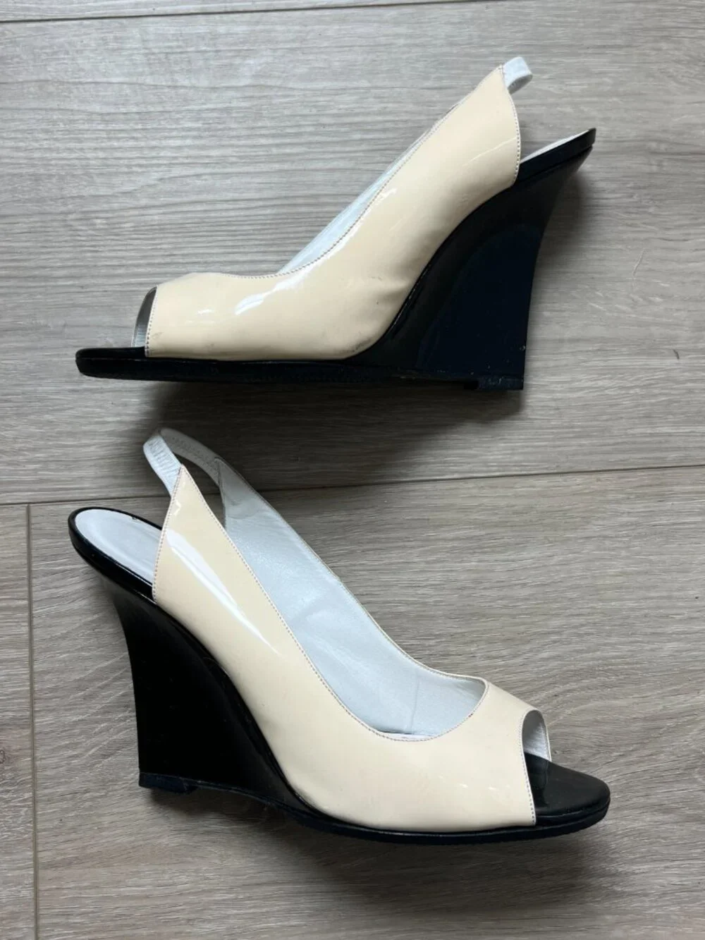 Vintage Manolo Blahnik Patent Peep Toe Wedge Sandals